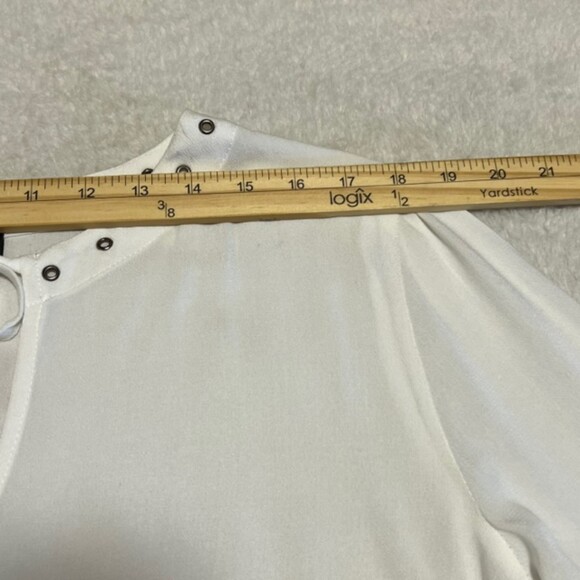 Lulus Womens White Tie Front Cropped Textured Top Studded Bell Sleeve Size Large - Picture 9 of 12